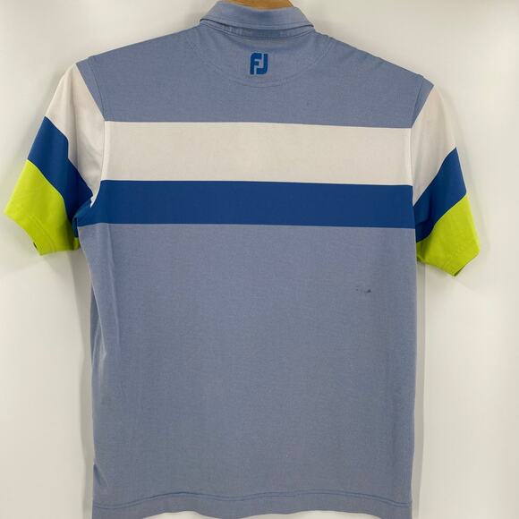 Footjoy Mens Large Blue White Green Embroidered Golf Polo Shirt - Picture 6 of 7